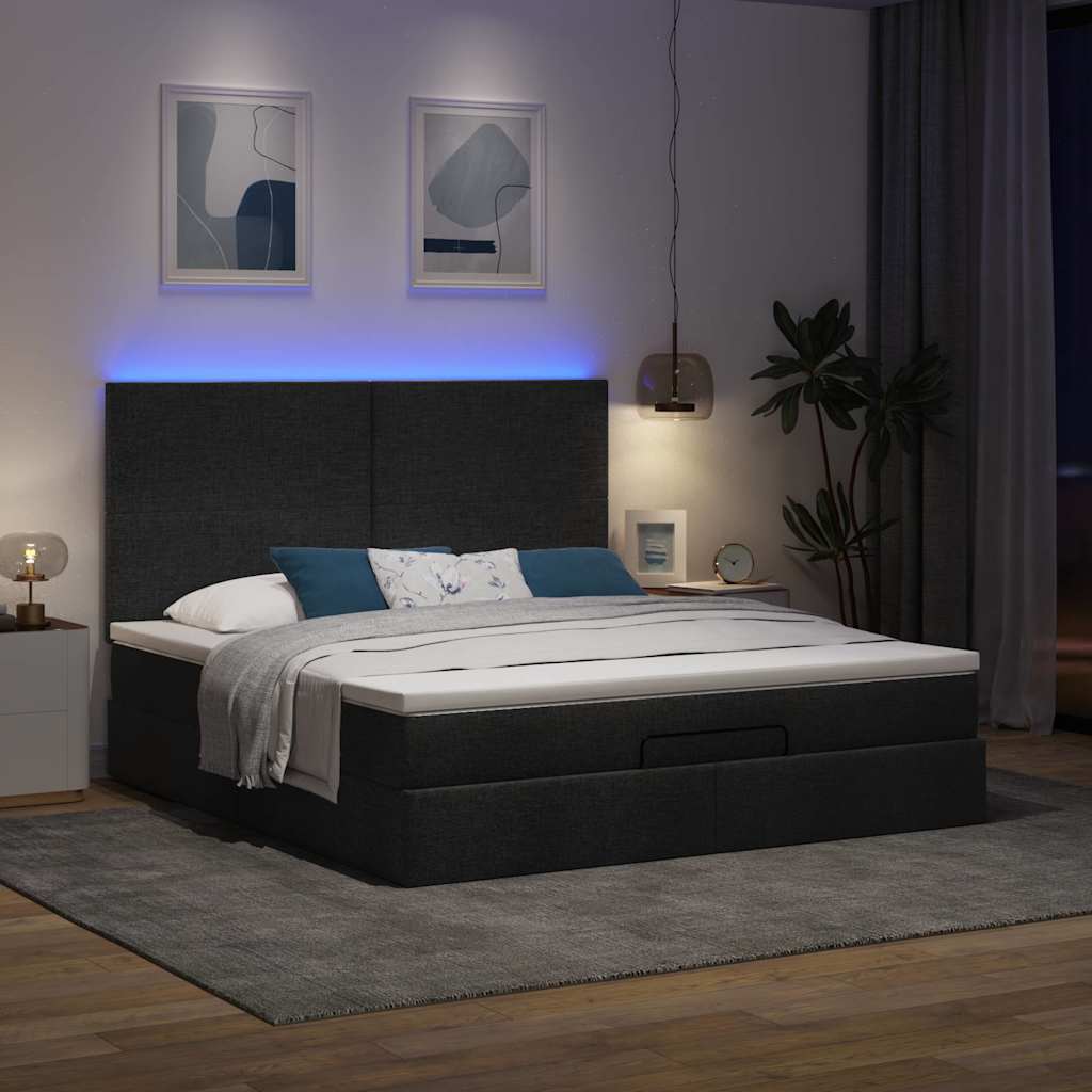 Ottoman-Bett mit Matratze & LEDs Schwarz 180x200 cm Stoff