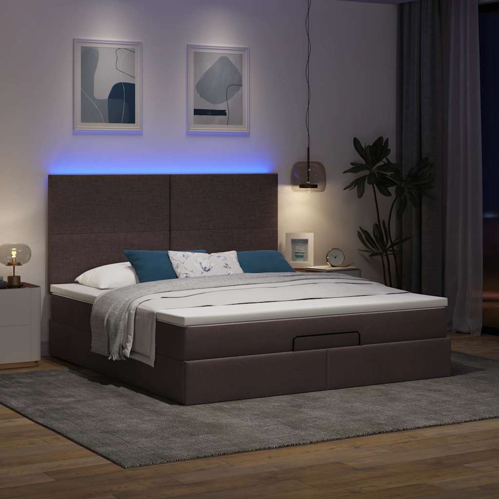 Ottoman-Bett mit Matratze & LEDs Dunkelbraun 180x200 cm Stoff