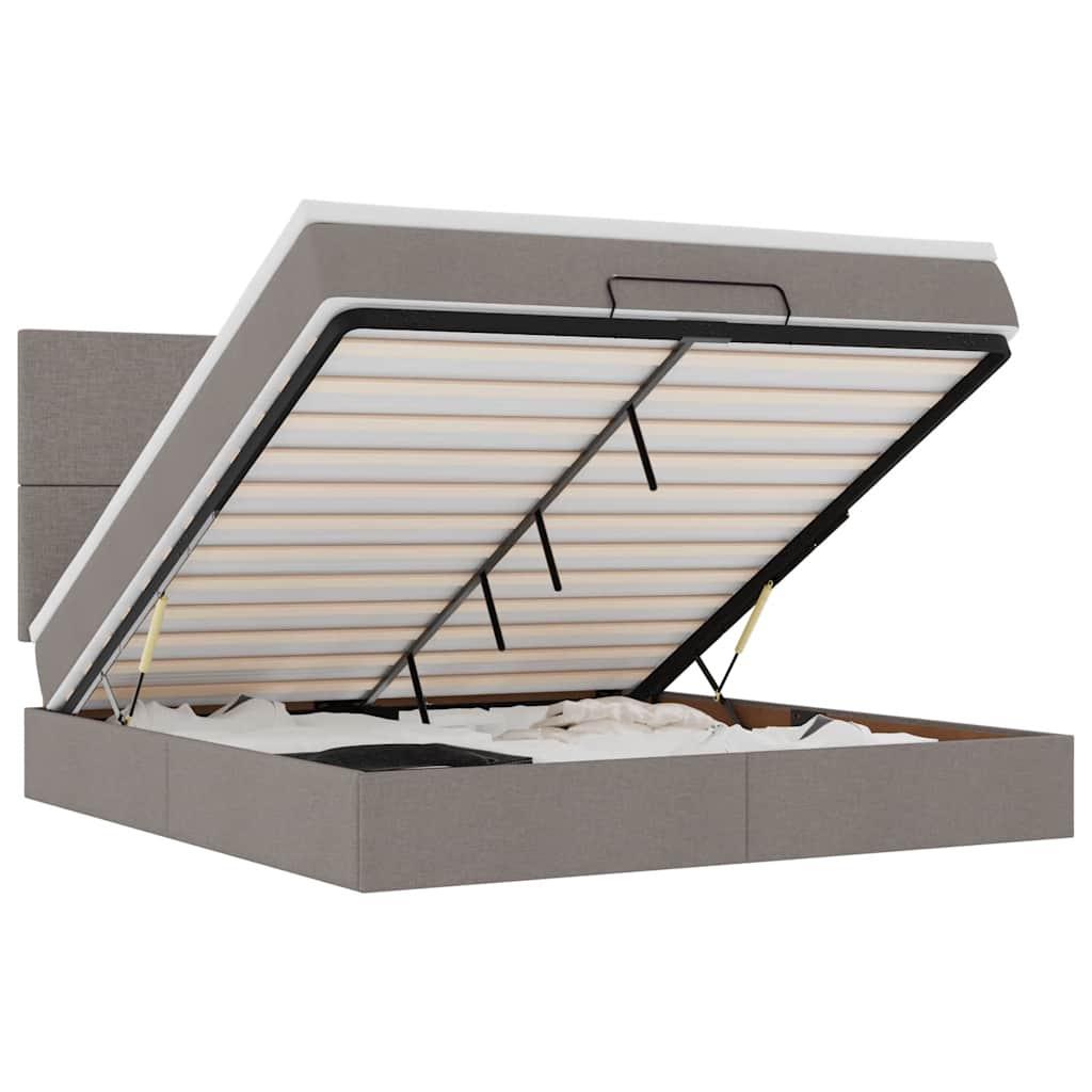 Ottoman-Bett mit Matratze & LEDs Taupe 180x200 cm Stoff