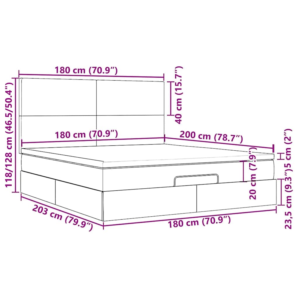 Ottoman-Bett mit Matratze & LEDs Taupe 180x200 cm Stoff