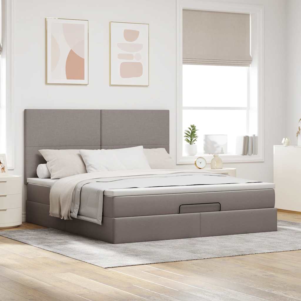 Ottoman-Bett mit Matratze & LEDs Taupe 180x200 cm Stoff