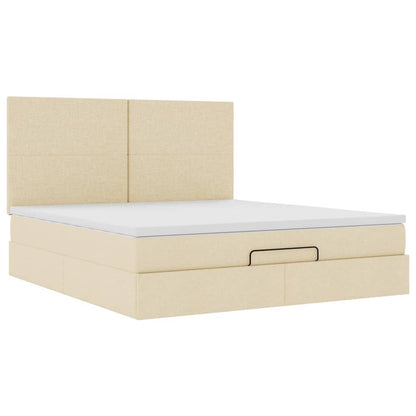 Ottoman-Bett mit Matratze & LEDs Creme 180x200 cm Stoff