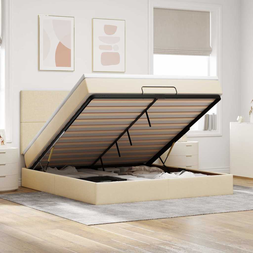 Ottoman-Bett mit Matratze & LEDs Creme 180x200 cm Stoff