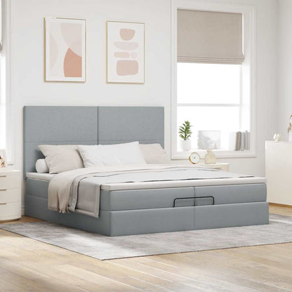 Ottoman-Bett mit Matratzen & LEDs Hellgrau 200x200 cm Stoff