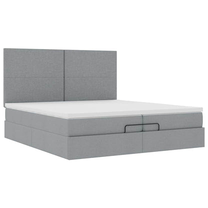 Ottoman-Bett mit Matratzen & LEDs Hellgrau 200x200 cm Stoff
