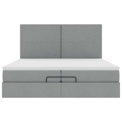 Ottoman-Bett mit Matratzen & LEDs Hellgrau 200x200 cm Stoff