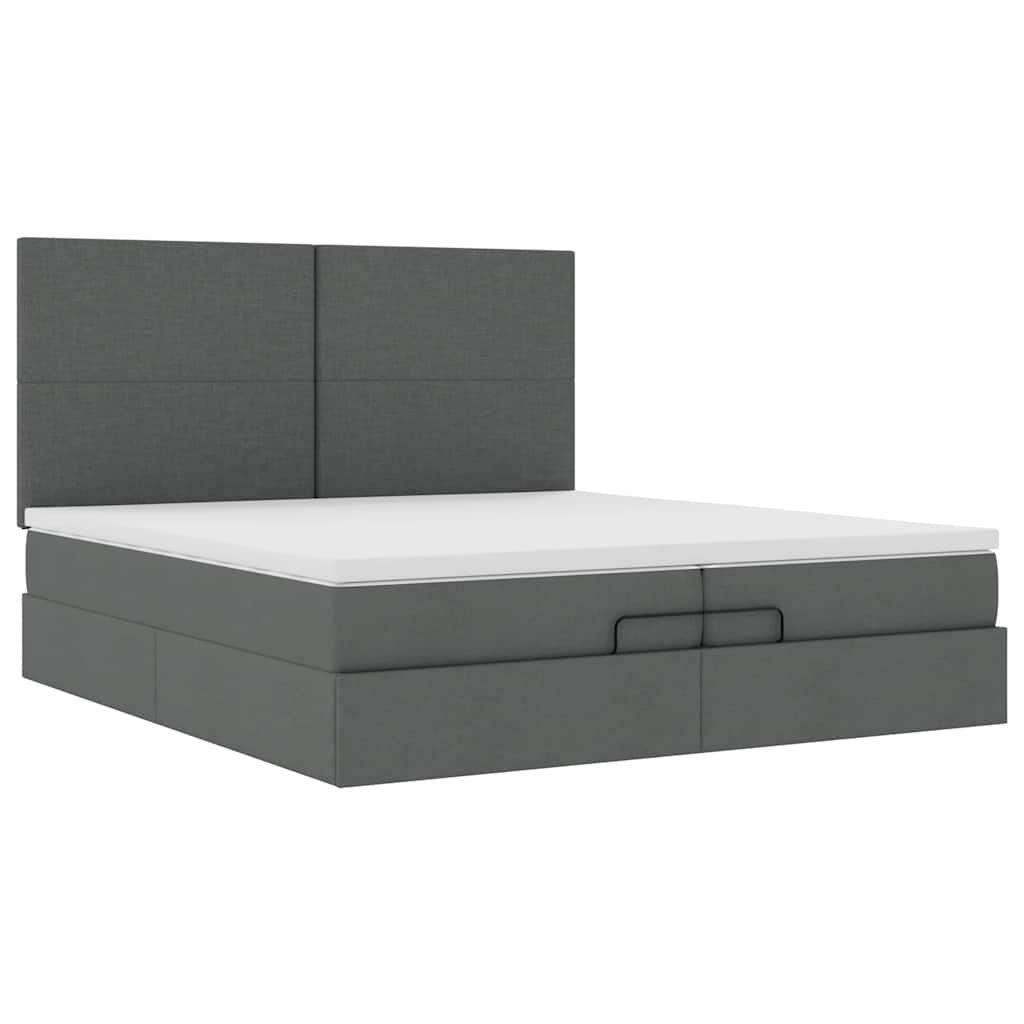 Ottoman-Bett mit Matratzen & LEDs Dunkelgrau 200x200 cm Stoff