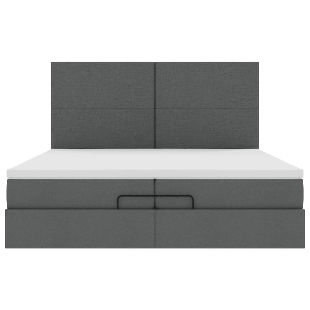 Ottoman-Bett mit Matratzen & LEDs Dunkelgrau 200x200 cm Stoff