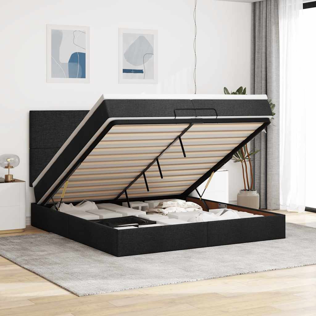 Ottoman-Bett mit Matratzen & LEDs Schwarz 200x200 cm Stoff