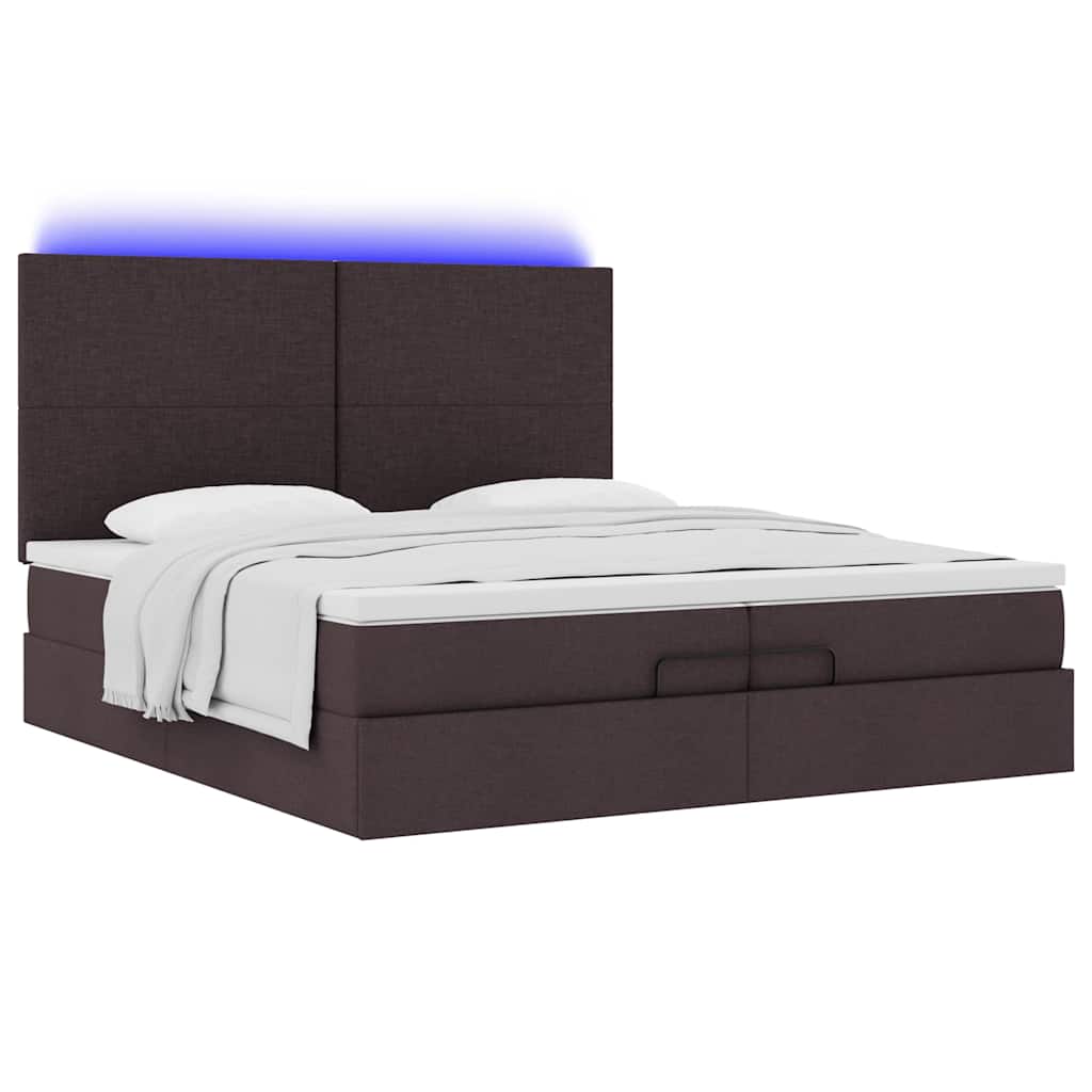 Ottoman-Bett mit Matratzen & LEDs Dunkelbraun 200x200 cm Stoff