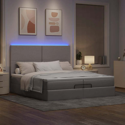 Ottoman-Bett mit Matratzen & LEDs Taupe 200x200 cm Stoff