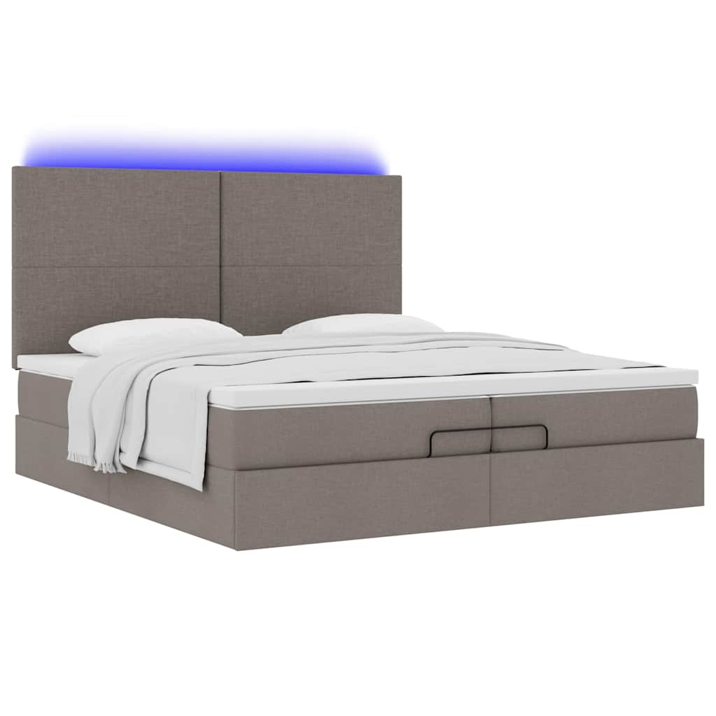 Ottoman-Bett mit Matratzen & LEDs Taupe 200x200 cm Stoff