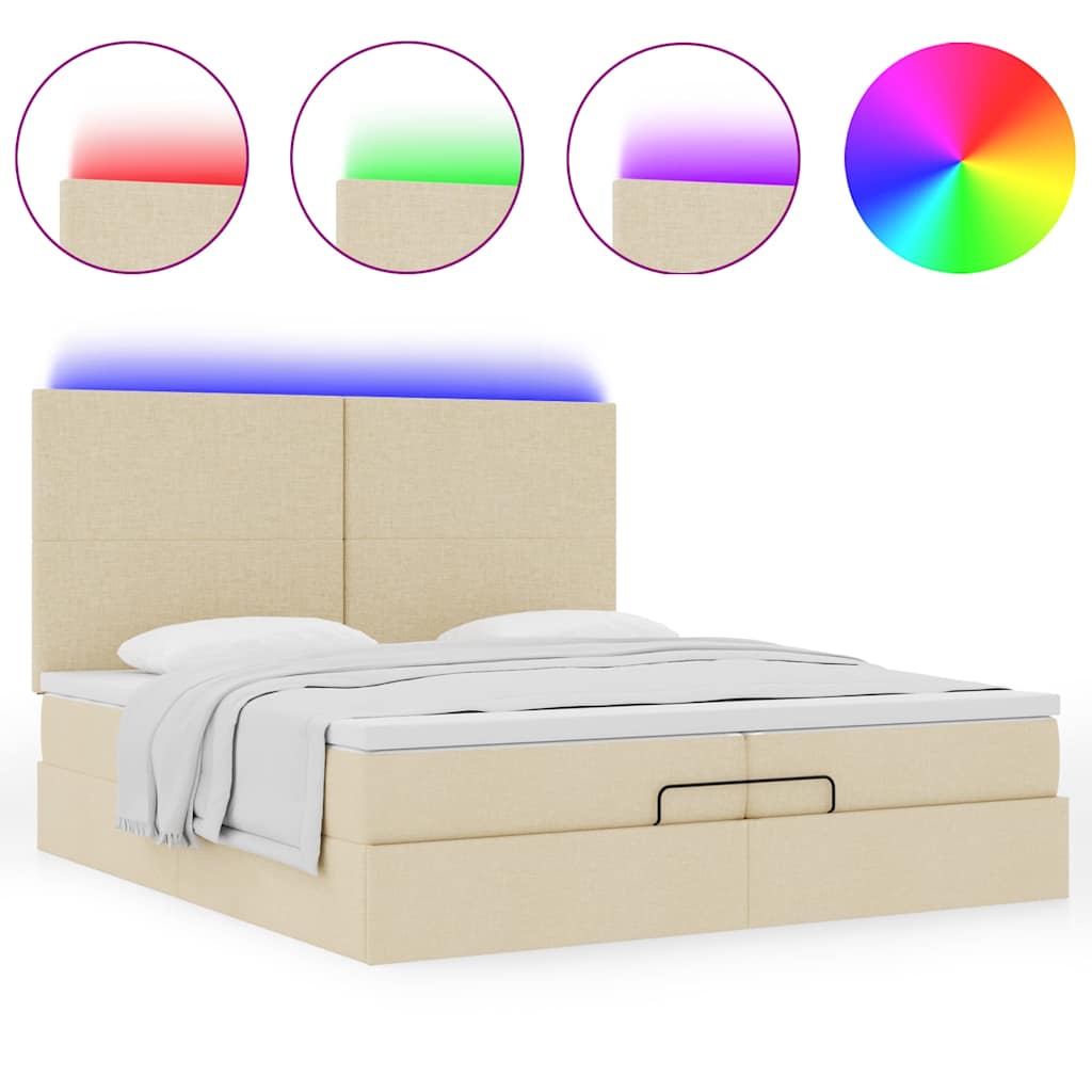Ottoman-Bett mit Matratzen & LEDs Creme 200x200 cm Stoff