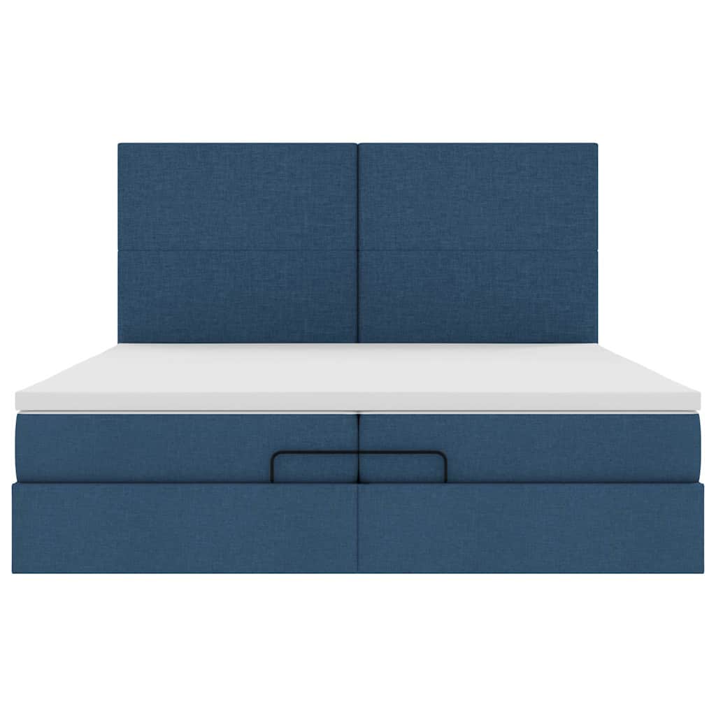 Ottoman-Bett mit Matratzen & LEDs Blau 200x200 cm Stoff