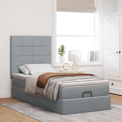 Ottomane Bett mit Matratze & LEDs Hellgrau 80x200 cm Stoff