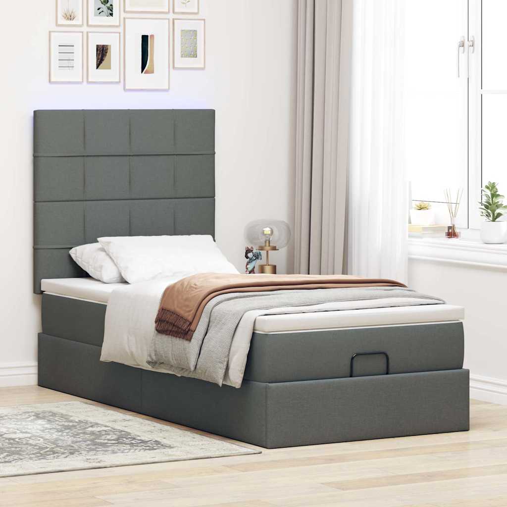 Ottomane Bett mit Matratze & LEDs Dunkelgrau 80x200 cm Stoff