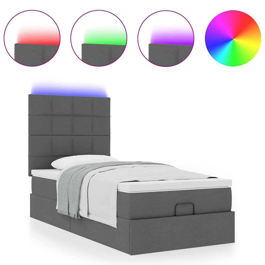 Ottomane Bett mit Matratze & LEDs Dunkelgrau 80x200 cm Stoff
