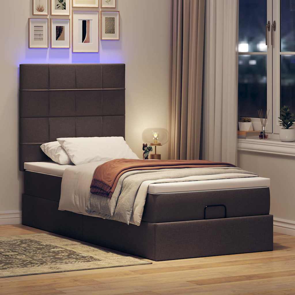 Ottoman-Bett mit Matratze & LEDs Dunkelbraun 80x200 cm Stoff