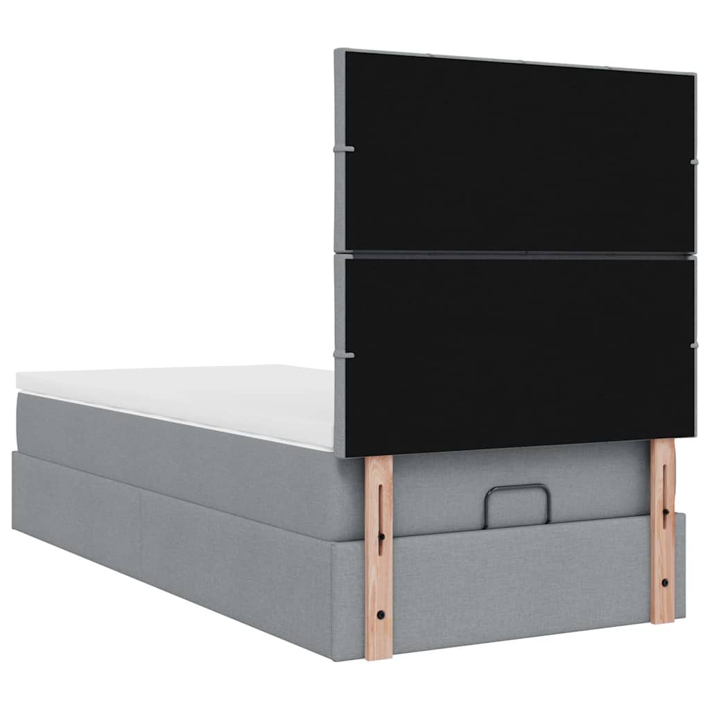 Ottoman-Bett mit Matratze & LEDs Hellgrau 90x190 cm Stoff