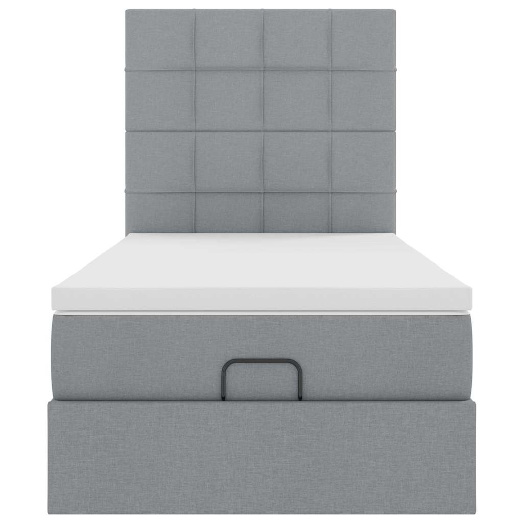 Ottoman-Bett mit Matratze & LEDs Hellgrau 90x190 cm Stoff