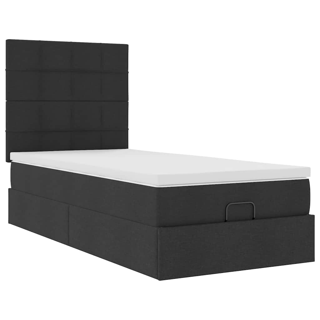 Ottoman-Bett mit Matratze & LEDs Schwarz 90x190 cm Stoff