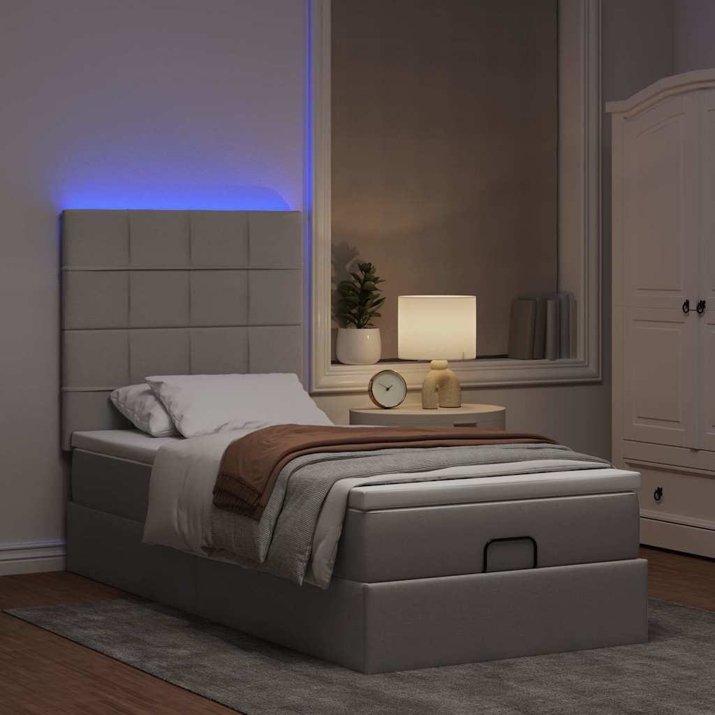Ottoman-Bett mit Matratze & LEDs Taupe 90x190 cm Stoff