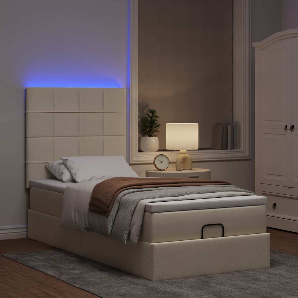 Ottoman-Bett mit Matratze & LEDs Creme 90x190 cm Stoff