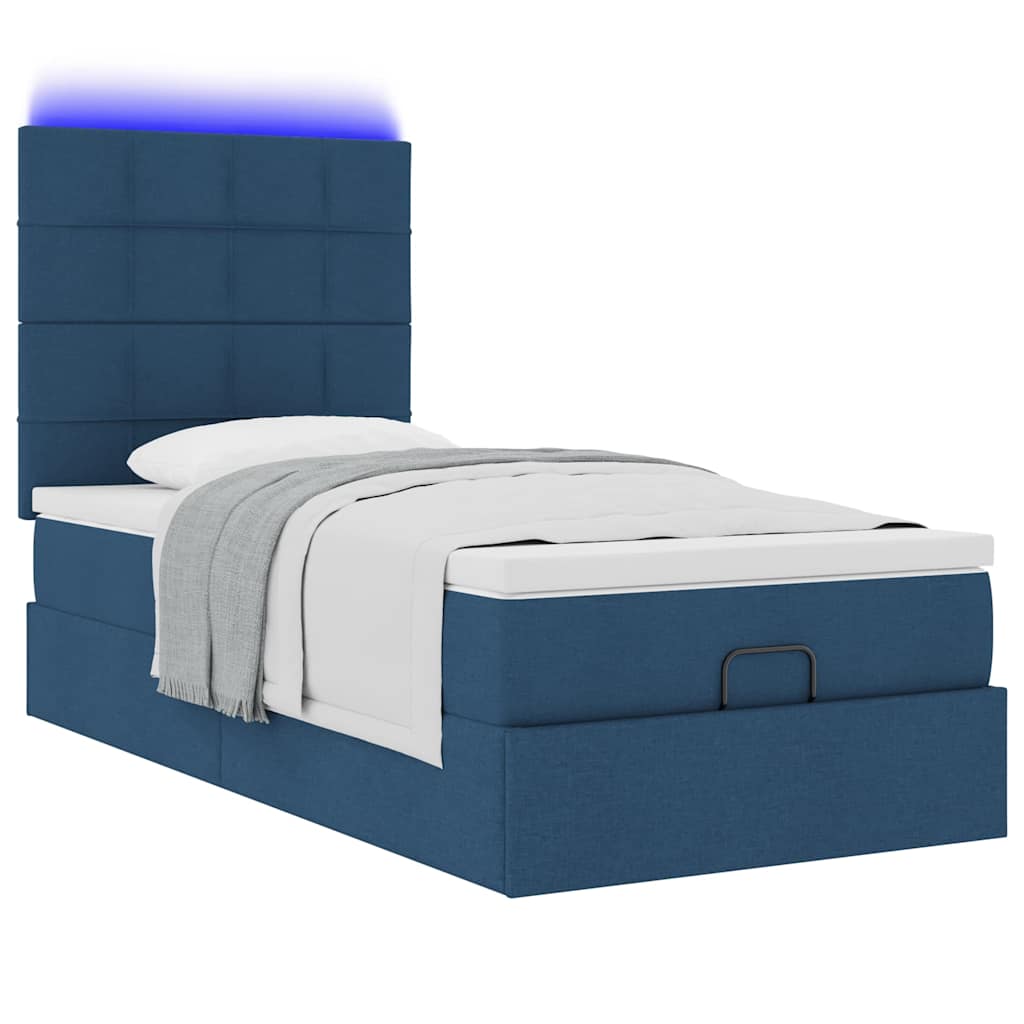 Ottoman-Bett mit Matratze & LEDs Blau 90x190 cm Stoff