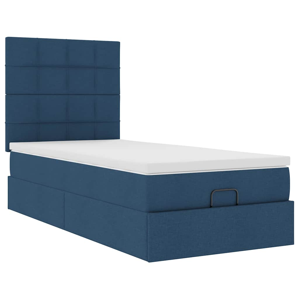 Ottoman-Bett mit Matratze & LEDs Blau 90x190 cm Stoff