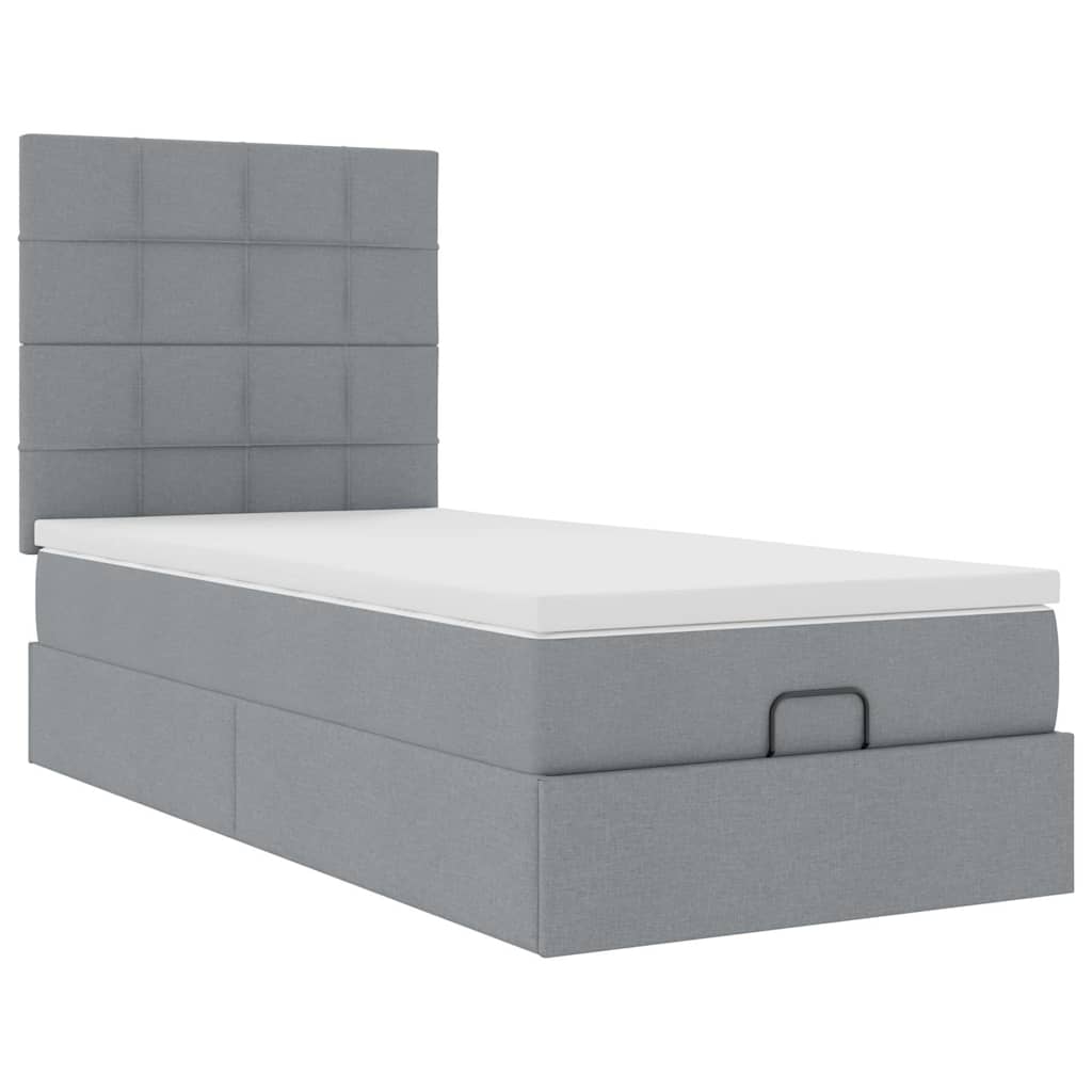 Ottomane Bett mit Matratze & LEDs Hellgrau 90x200 cm Stoff