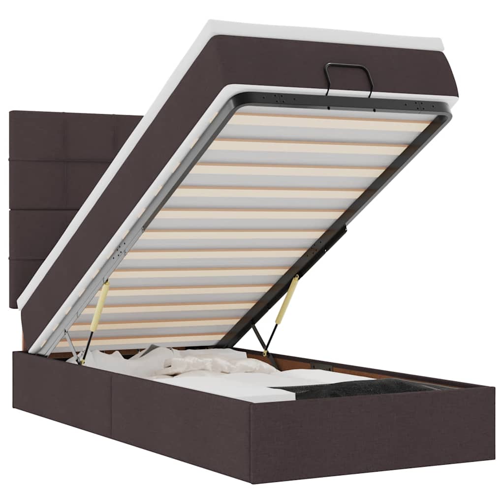 Ottomane Bett mit Matratze & LEDs Dunkelbraun 90x200 cm Stoff
