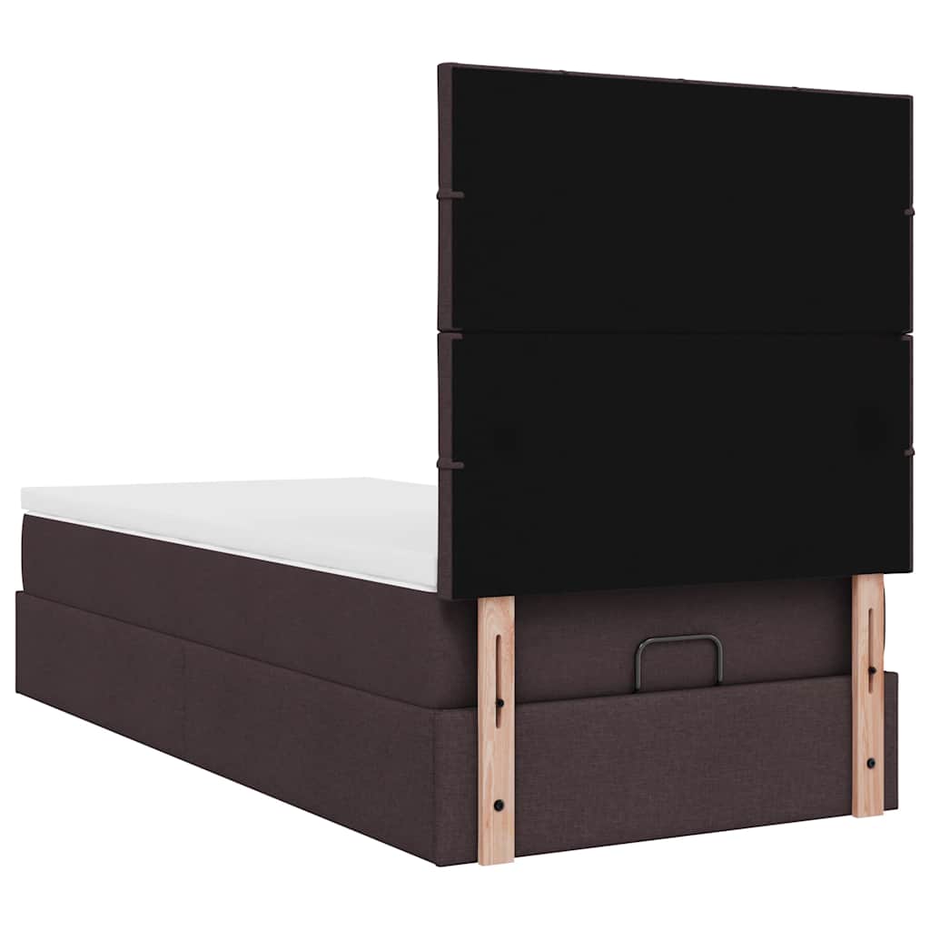 Ottomane Bett mit Matratze & LEDs Dunkelbraun 90x200 cm Stoff