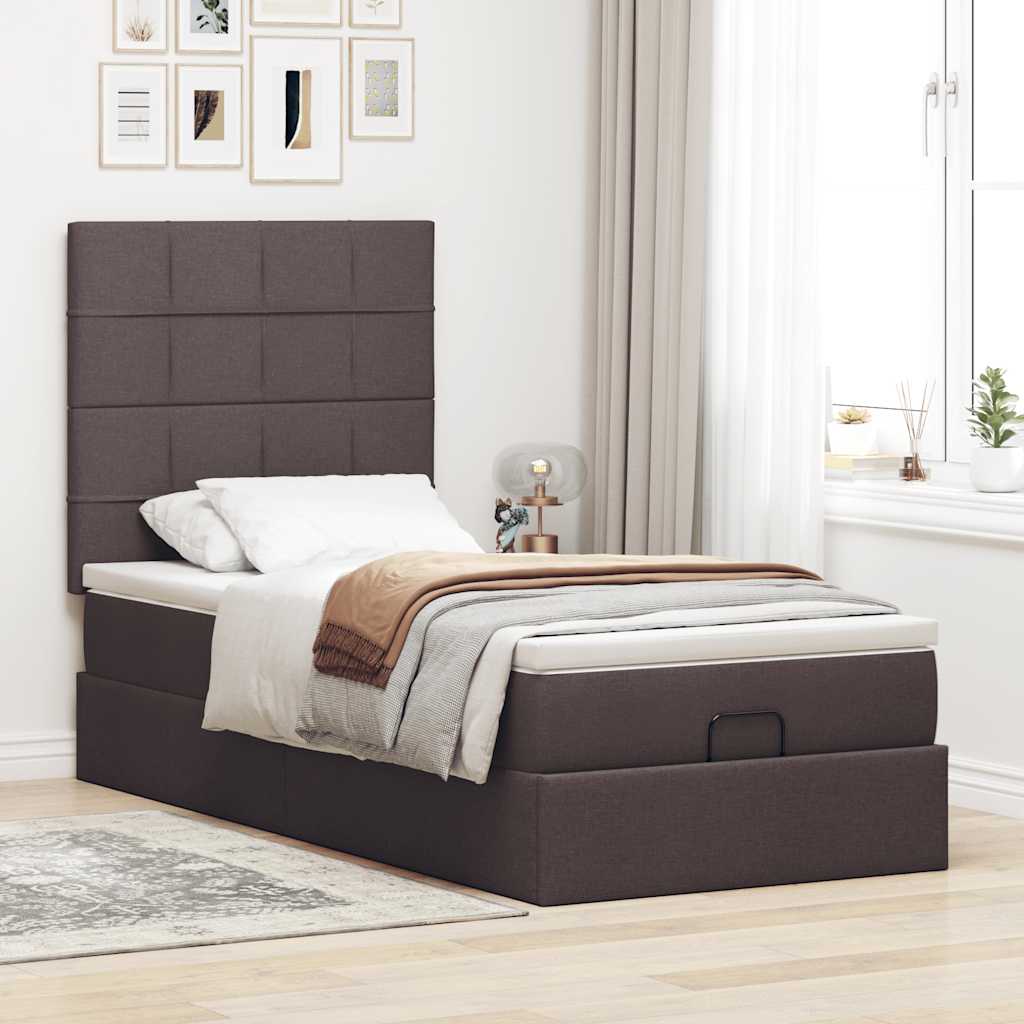Ottomane Bett mit Matratze & LEDs Dunkelbraun 90x200 cm Stoff