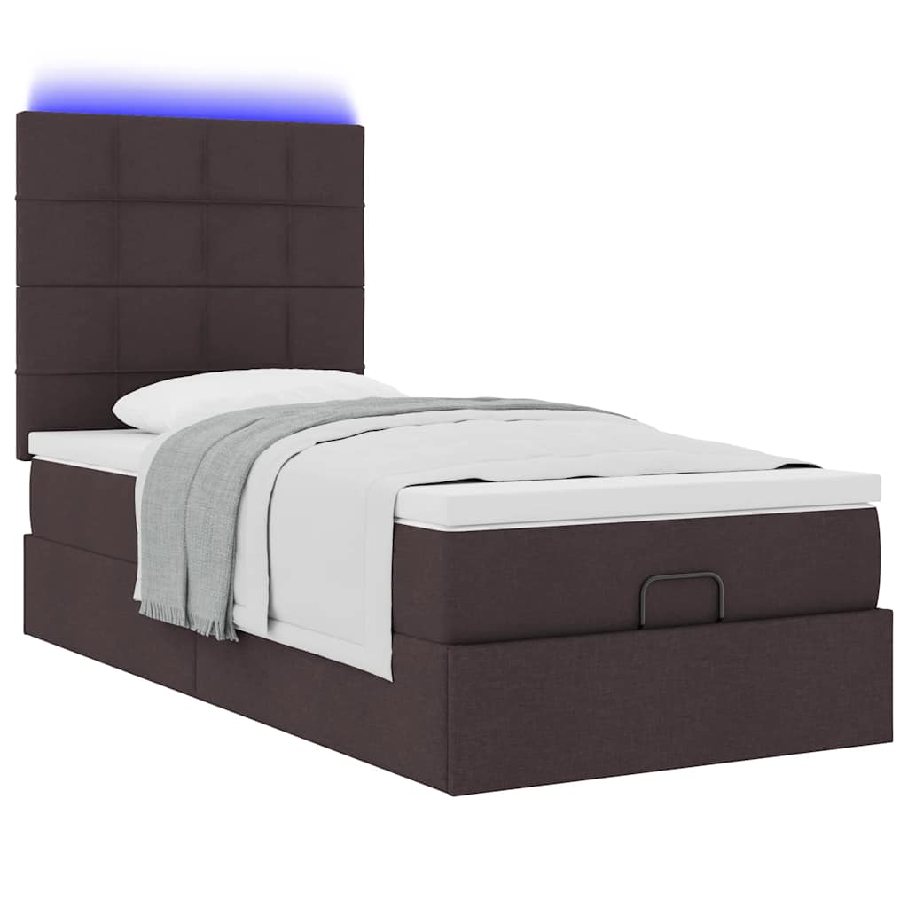 Ottomane Bett mit Matratze & LEDs Dunkelbraun 90x200 cm Stoff