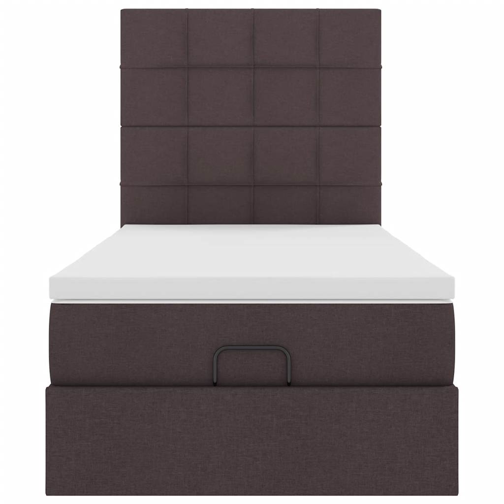 Ottomane Bett mit Matratze & LEDs Dunkelbraun 90x200 cm Stoff
