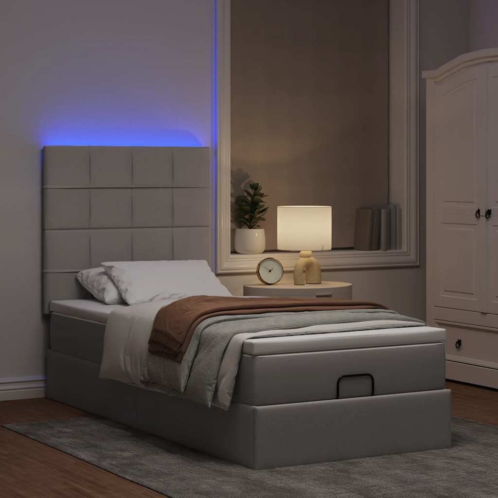 Ottomane Bett mit Matratze & LEDs Taupe 90x200 cm Stoff