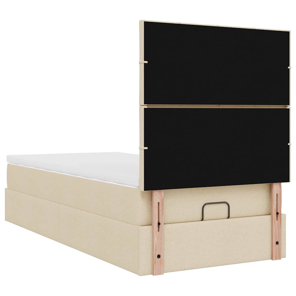 Ottomane Bett mit Matratze & LEDs Creme 90x200 cm Stoff