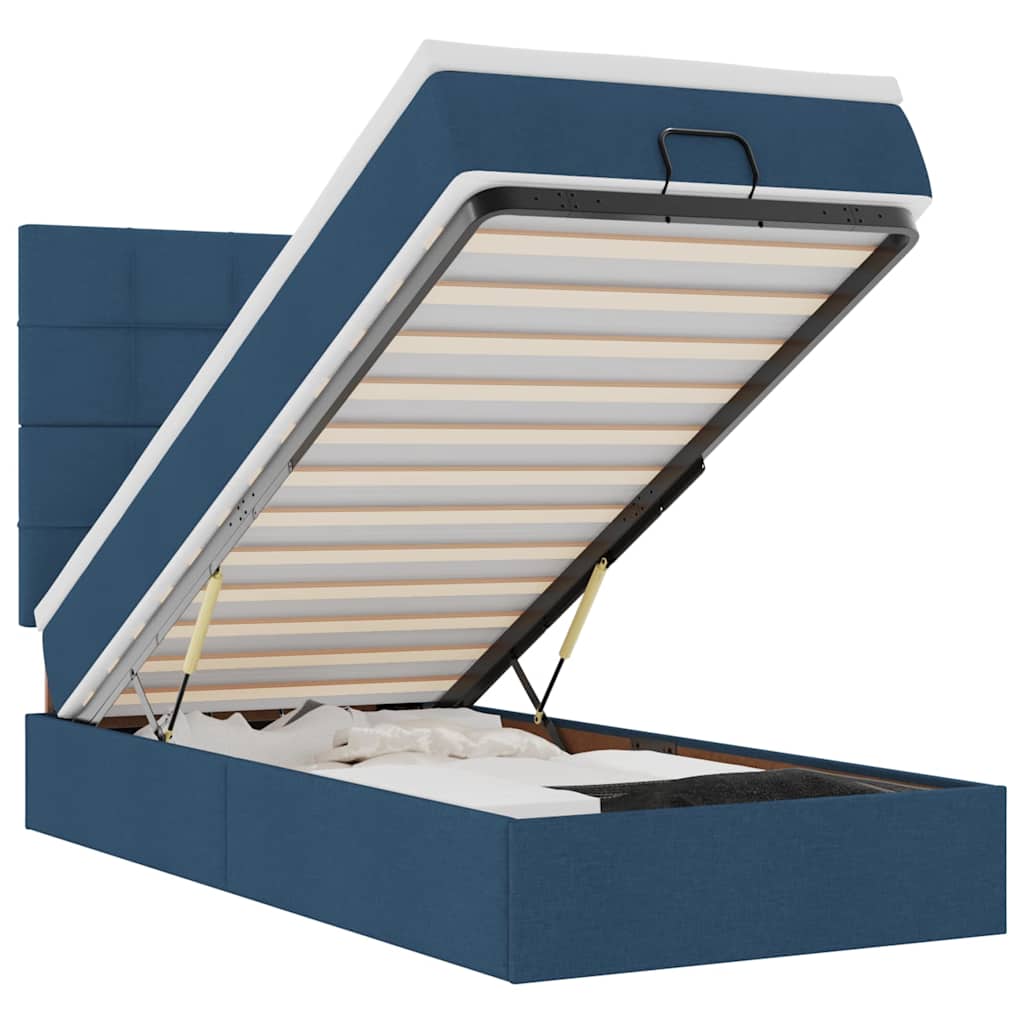 Ottomane Bett mit Matratze & LEDs Blau 90x200 cm Stoff