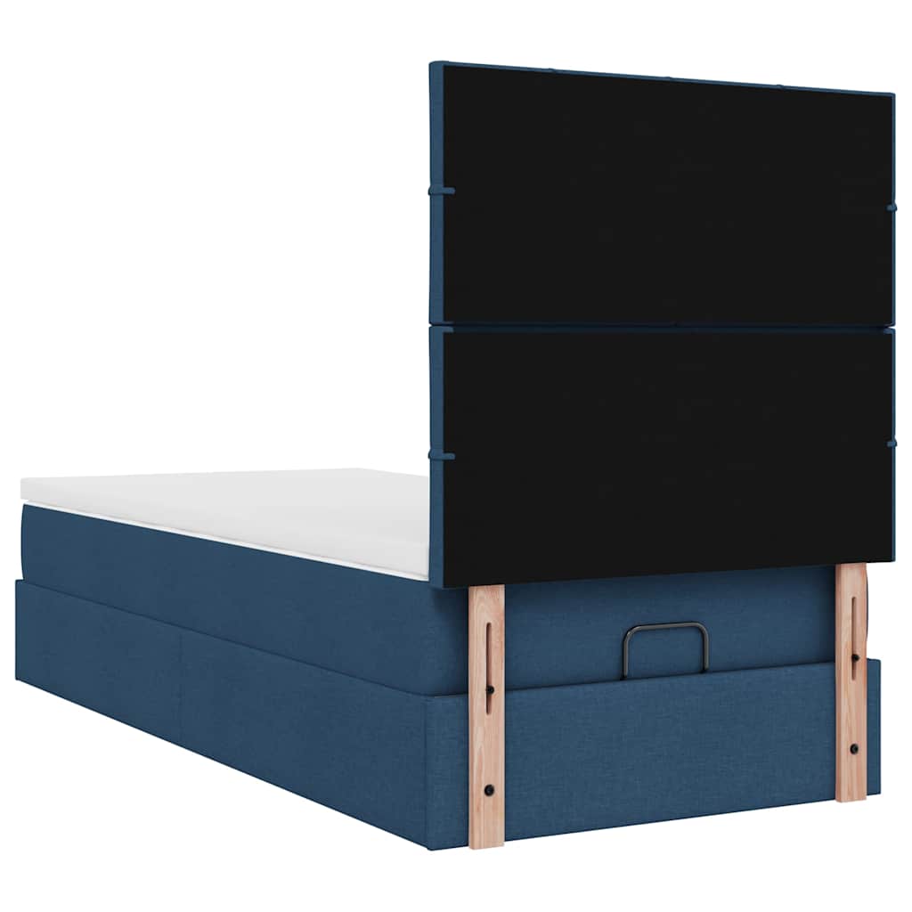 Ottomane Bett mit Matratze & LEDs Blau 90x200 cm Stoff