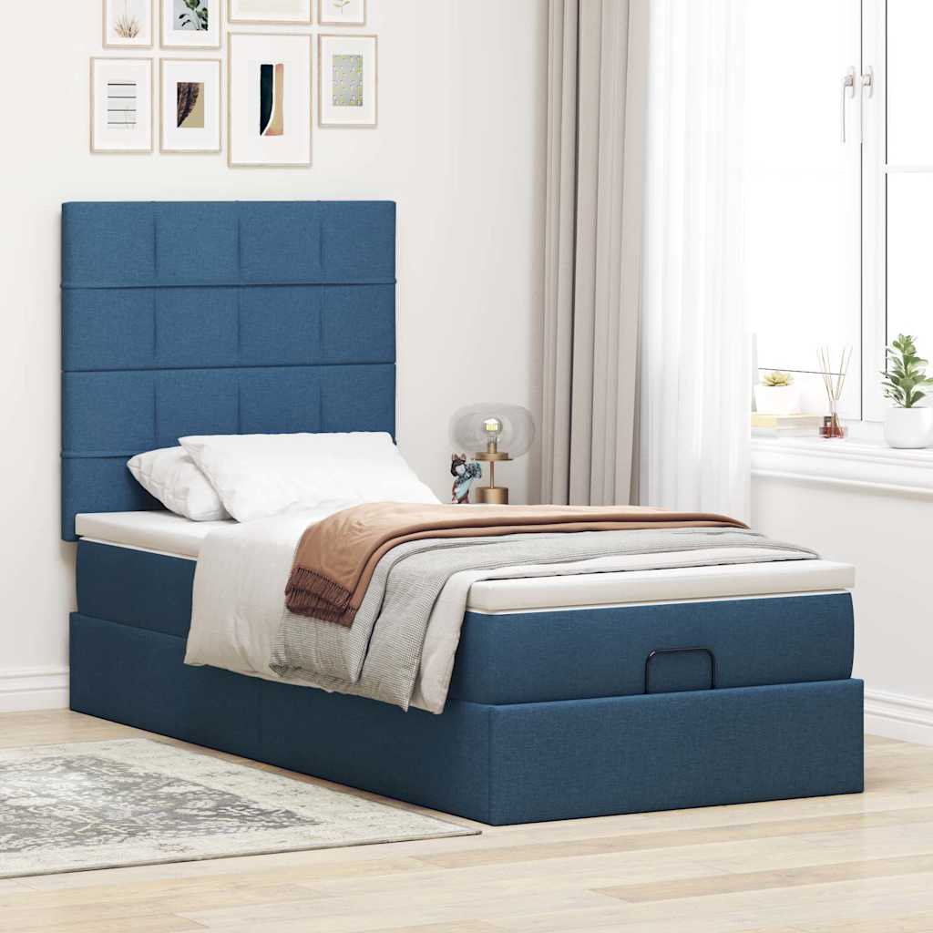 Ottomane Bett mit Matratze & LEDs Blau 90x200 cm Stoff