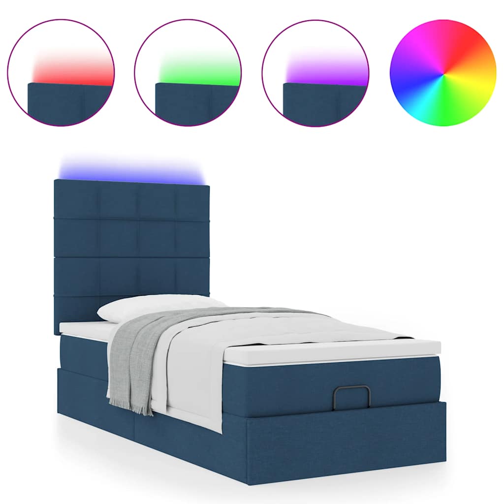 Ottomane Bett mit Matratze & LEDs Blau 90x200 cm Stoff