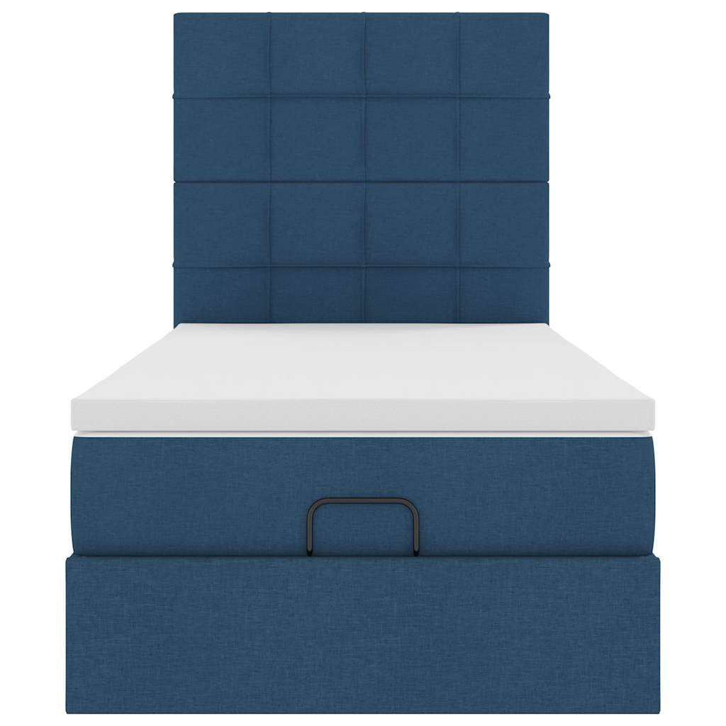 Ottomane Bett mit Matratze & LEDs Blau 90x200 cm Stoff