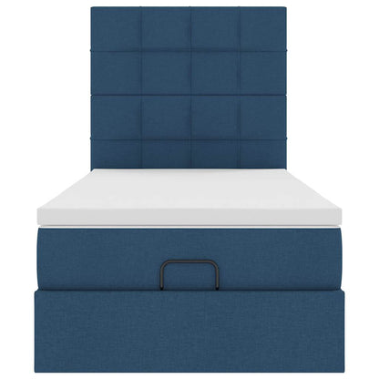 Ottomane Bett mit Matratze & LEDs Blau 90x200 cm Stoff