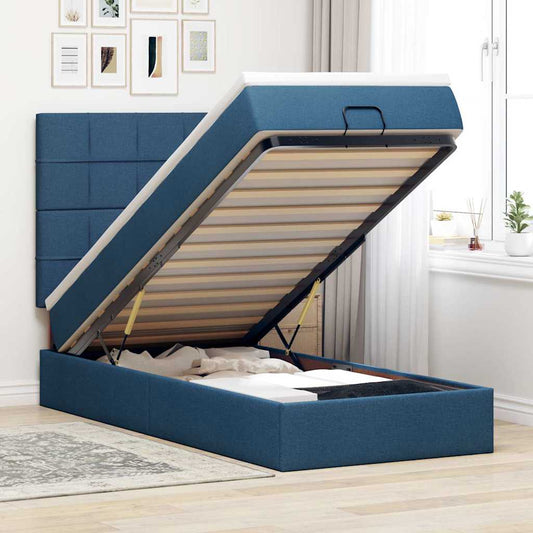 Ottomane Bett mit Matratze & LEDs Blau 90x200 cm Stoff
