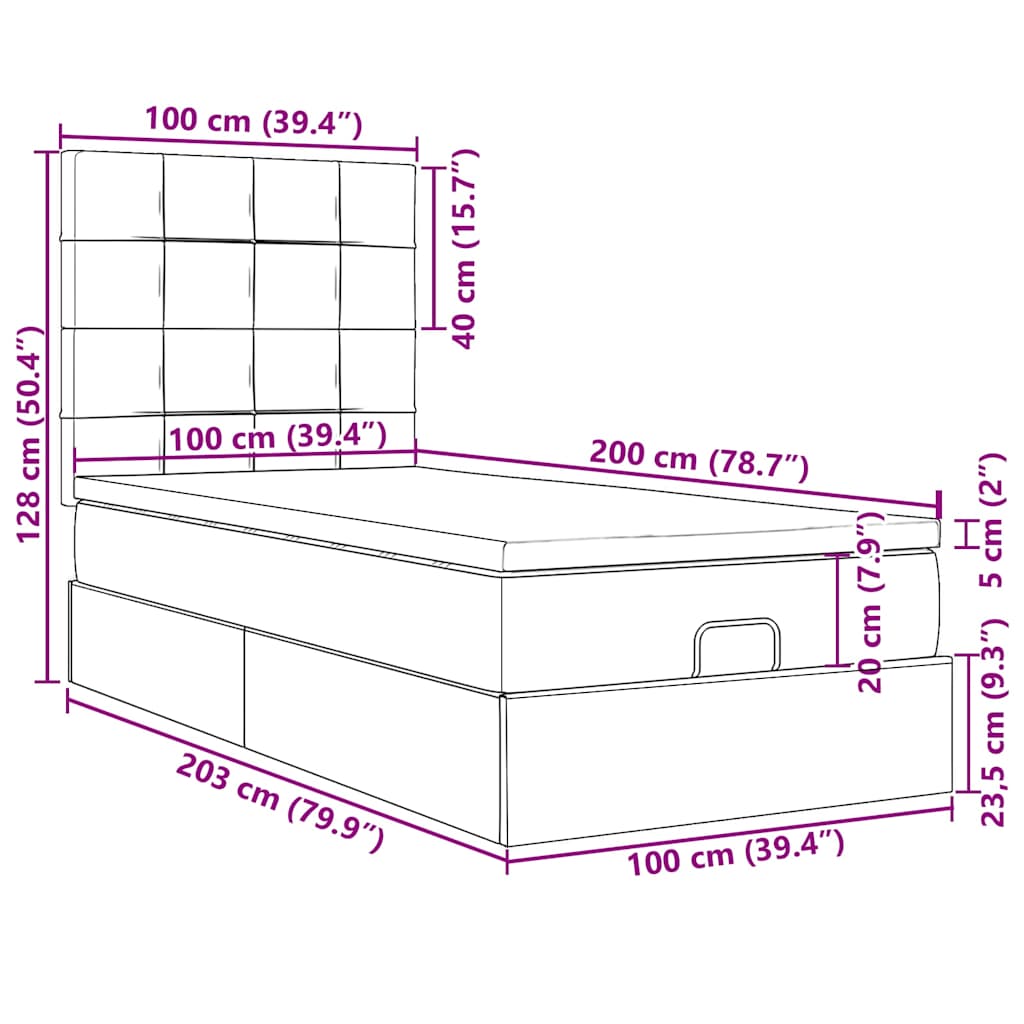 Ottoman-Bett mit Matratze & LEDs Schwarz 100x200 cm Stoff