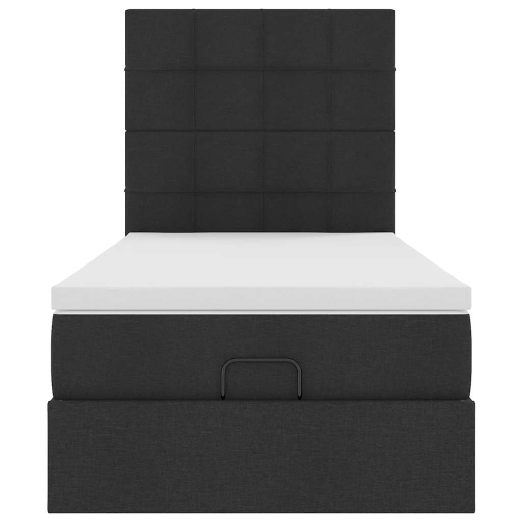 Ottoman-Bett mit Matratze & LEDs Schwarz 100x200 cm Stoff