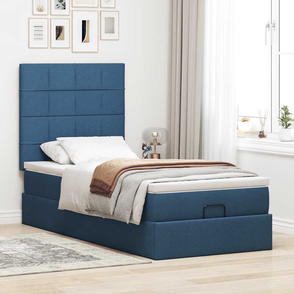 Ottomane Bett mit Matratze & LEDs Blau 100x200 cm Stoff