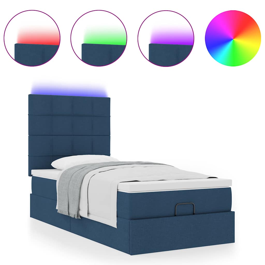 Ottomane Bett mit Matratze & LEDs Blau 100x200 cm Stoff