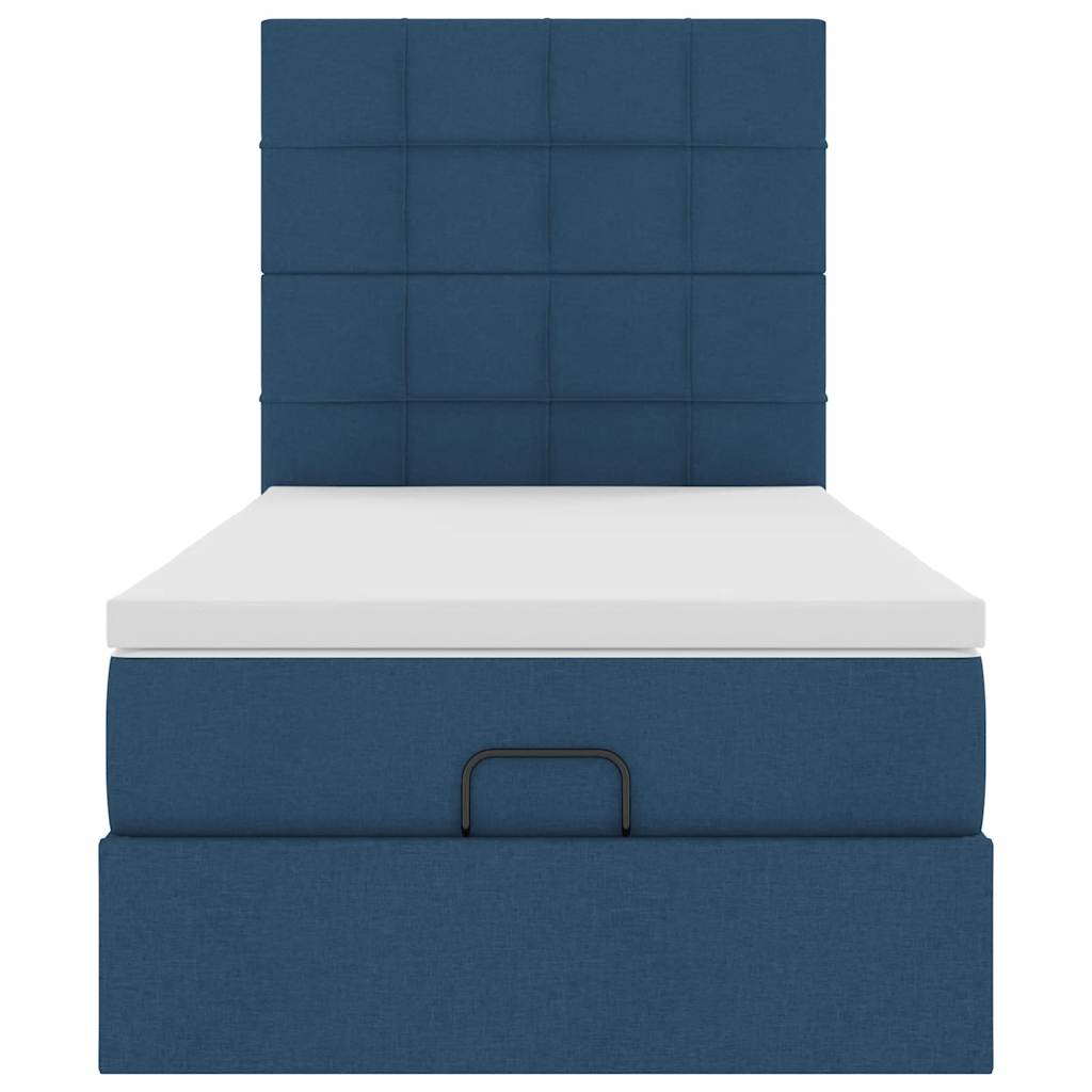 Ottomane Bett mit Matratze & LEDs Blau 100x200 cm Stoff