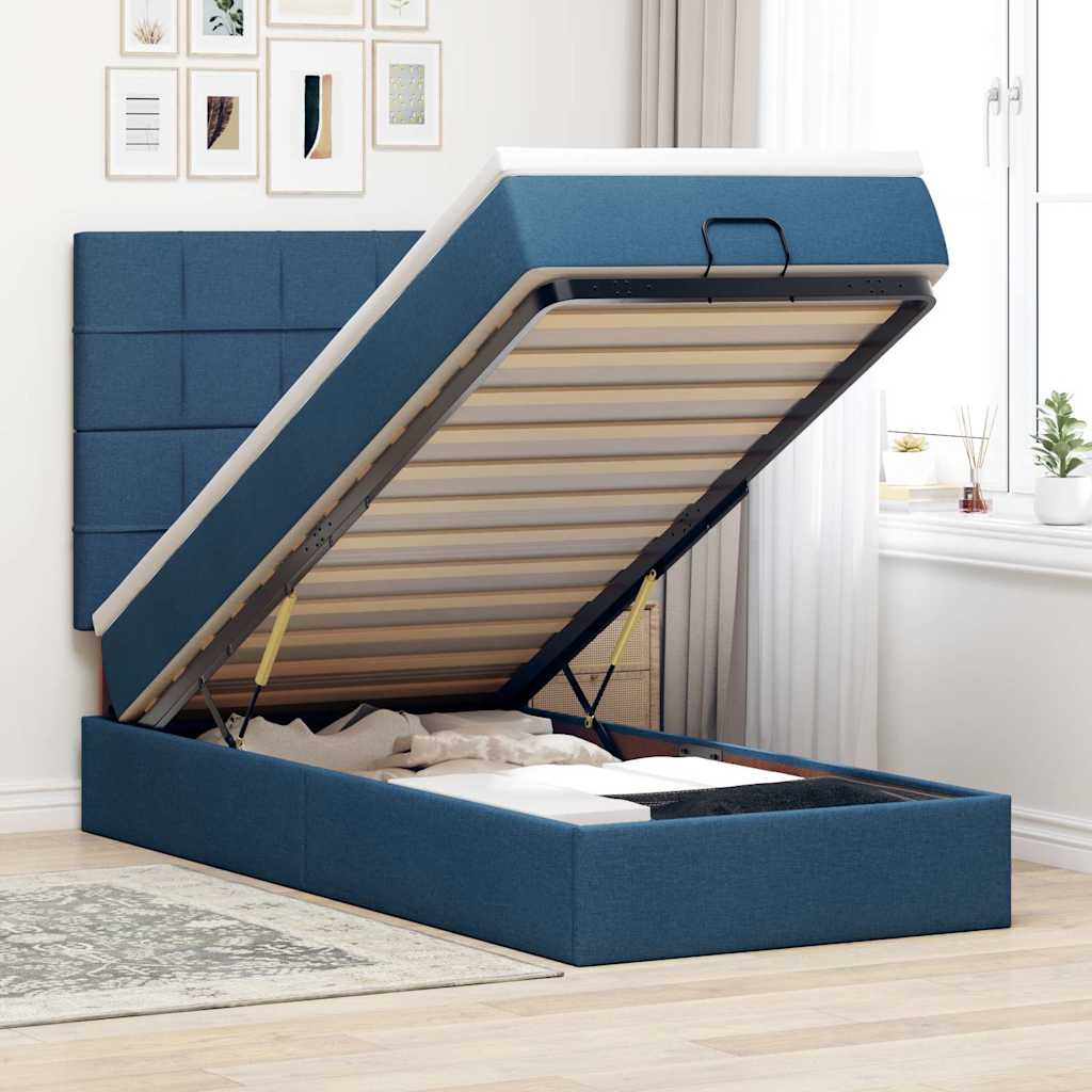 Ottomane Bett mit Matratze & LEDs Blau 100x200 cm Stoff